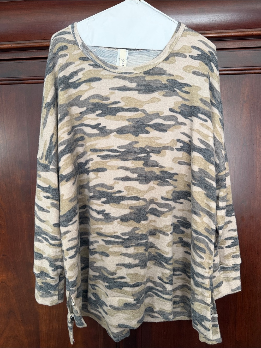 Neutral Camo Long-Sleeve Pullover Sweatshirt